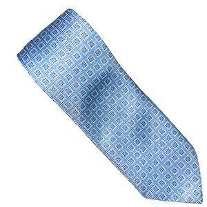 Clericci Light Blue Checkered Check Square Geometric Classic Polyester Necktie